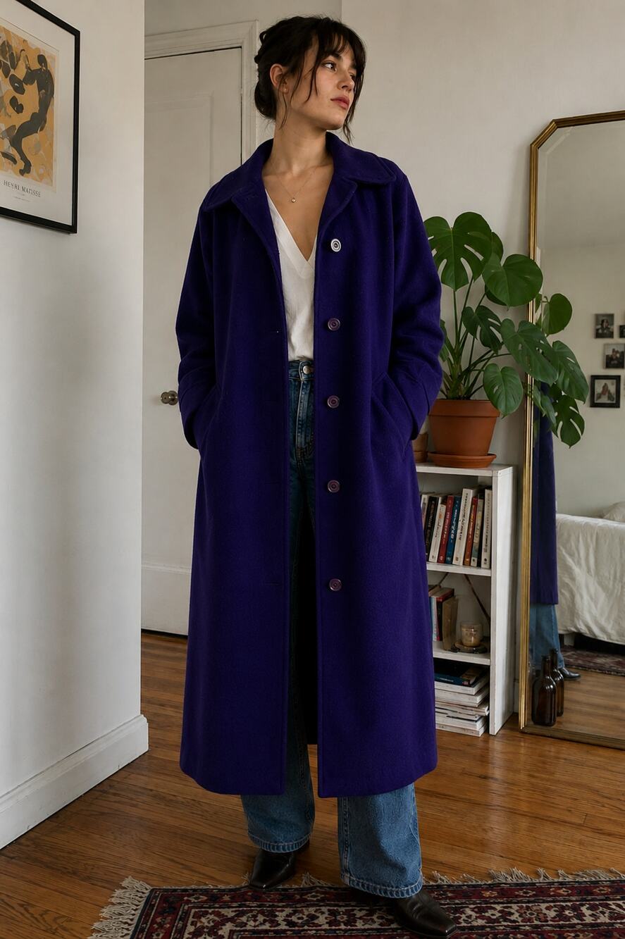 Vintage Steve by Searle Long Wool Coat Deep Purple Women’s 10